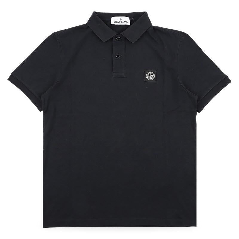STONE ISLAND Logo Patch Slim Fit Pique Short Sleeve Polo Navy