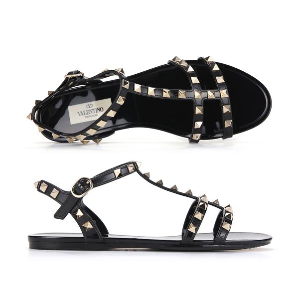 VALENTINO Rockstud Flat Sandals Black Leather Women’s Sandals