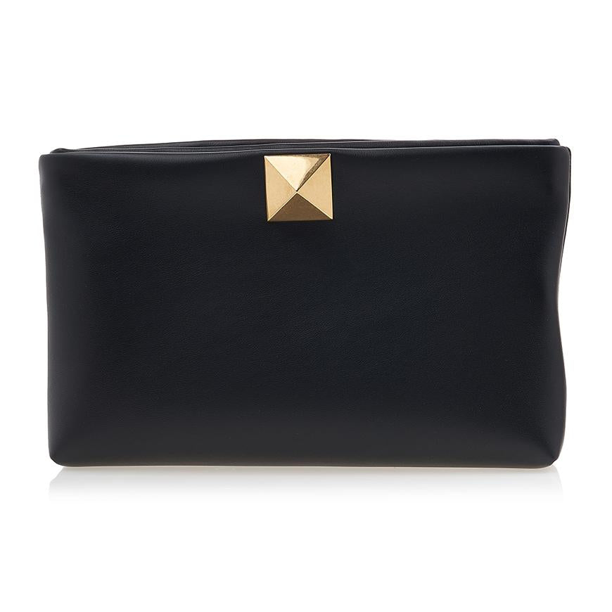 VALENTINO Garavani One Stud Leather Clutch Bag Black Men