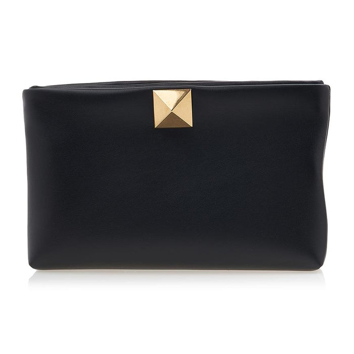 VALENTINO Garavani One Stud Leather Clutch Bag Black Men