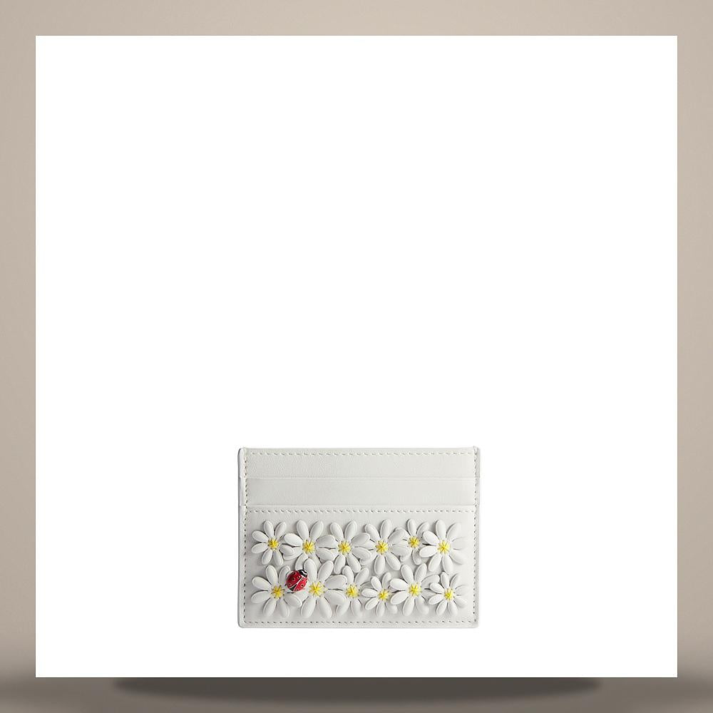 DIOR Daisy Allover Embroidered White Lambskin Card Holder S2400PUKIM933