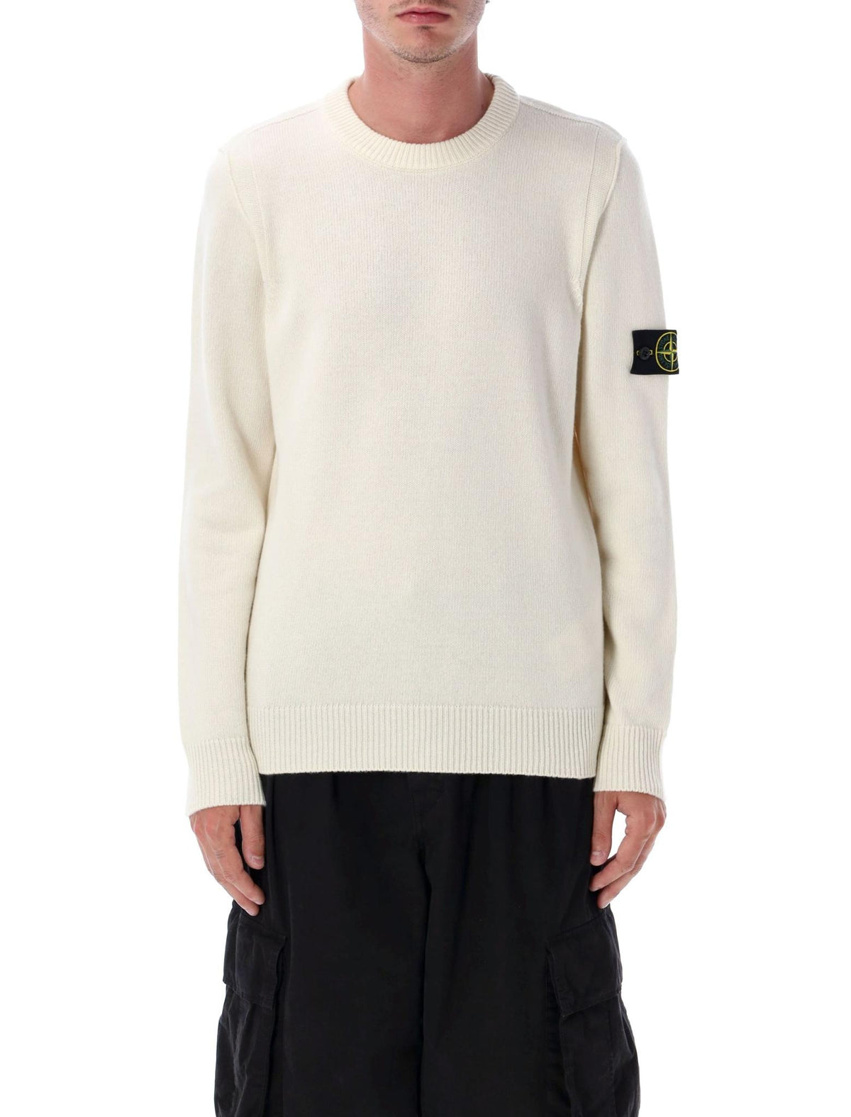 STONE ISLAND Wool Round Neck Knit Sweater Navy Men