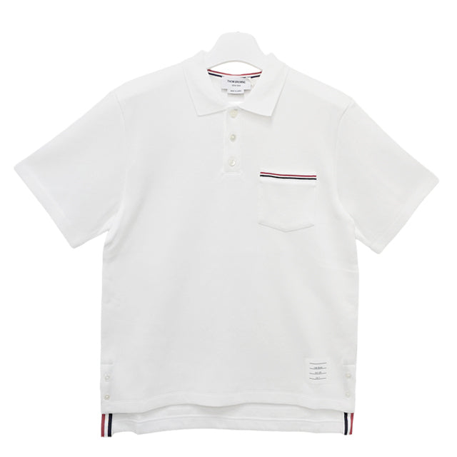 THOM BROWNE Interlock Tricolor Stripe Pocket Short-Sleeve Polo Shirt