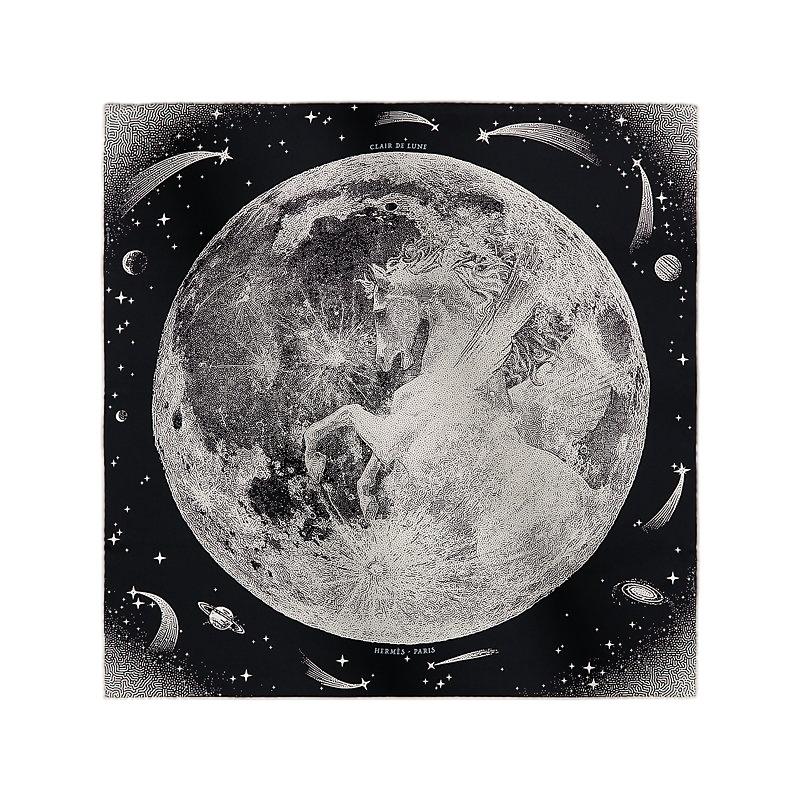 HERMES Clair de Lune Silk Scarf 70 Carré Black White Women