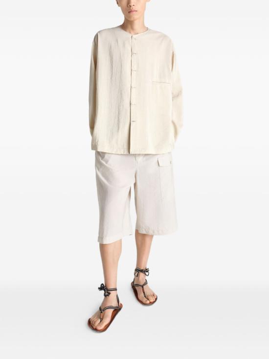 Lemaire Dry Silk V-Neck Long-Sleeve Shirt Oat Milk