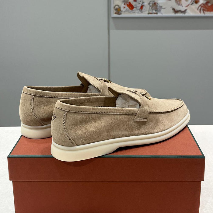 Loro Piana Beige Leather Summer Loafers Gold Hardware Men’s
