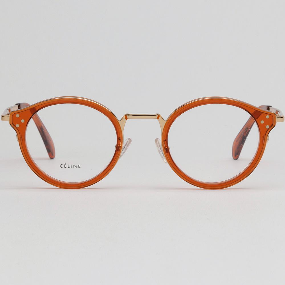 CELINE Gold Frame Round Eyeglasses Transparent Orange Unisex CL50001U 042