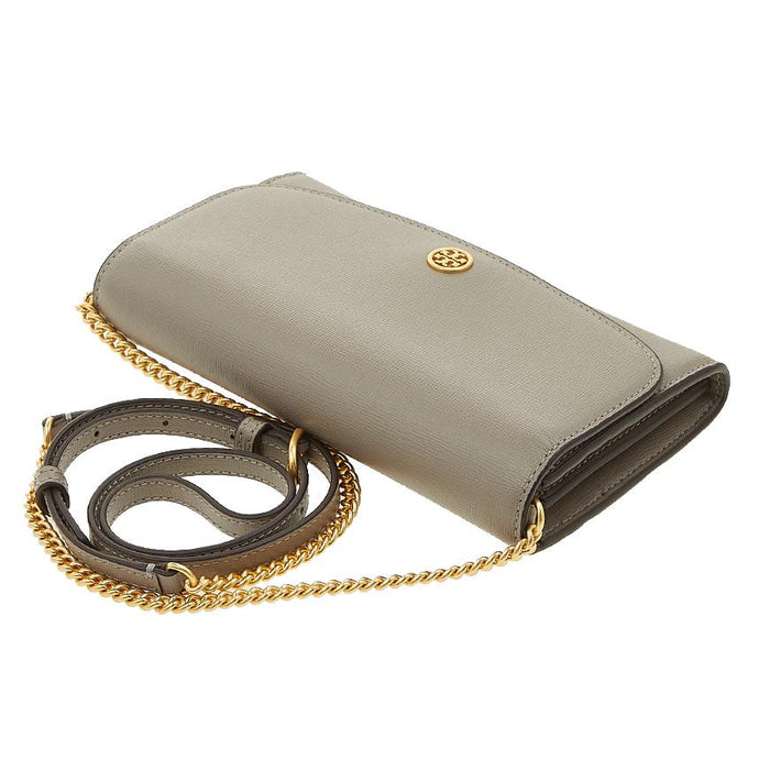 Tory Burch Robinson Chain Wallet Crossbody Bag Gray Leather