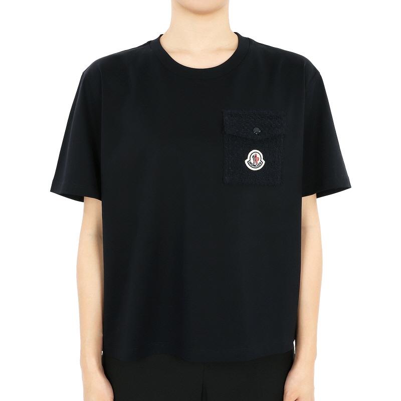 Moncler Women’s Logo Patch Pocket Short Sleeve T-Shirt Black Navy