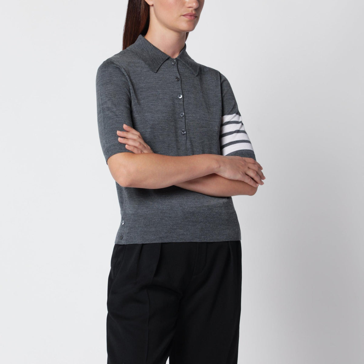 THOM BROWNE Navy Wool Knit Cardigan