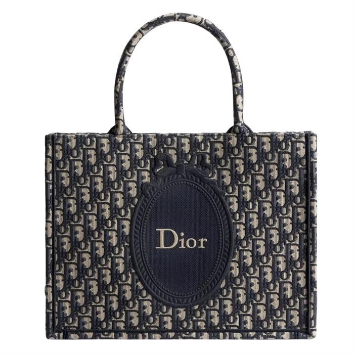 DIOR Book Tote Strap Bag Medium Shoulder Bag Navy Canvas