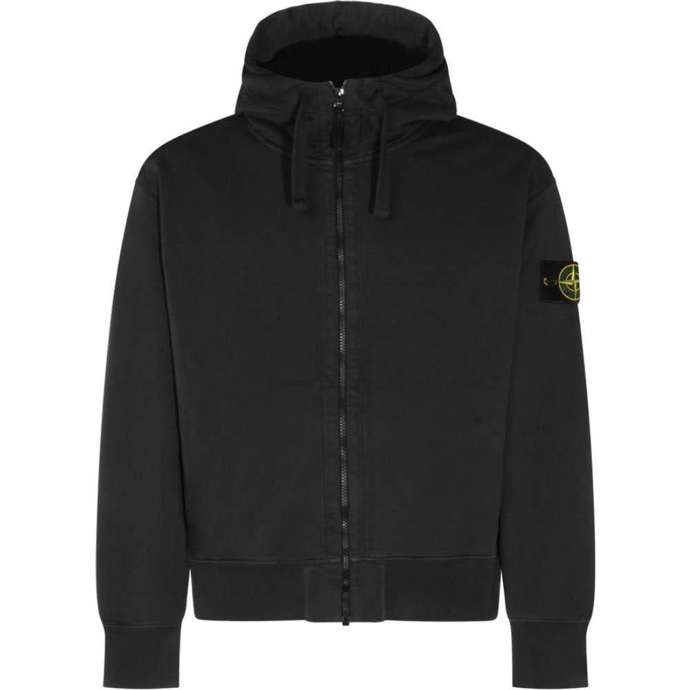 STONE ISLAND Black Woven Patch Zip Hoodie Unisex