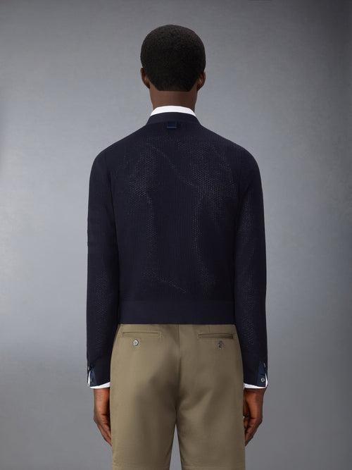 THOM BROWNE Navy Wool Cardigan MKC546AY1045415 NAVY DOM
