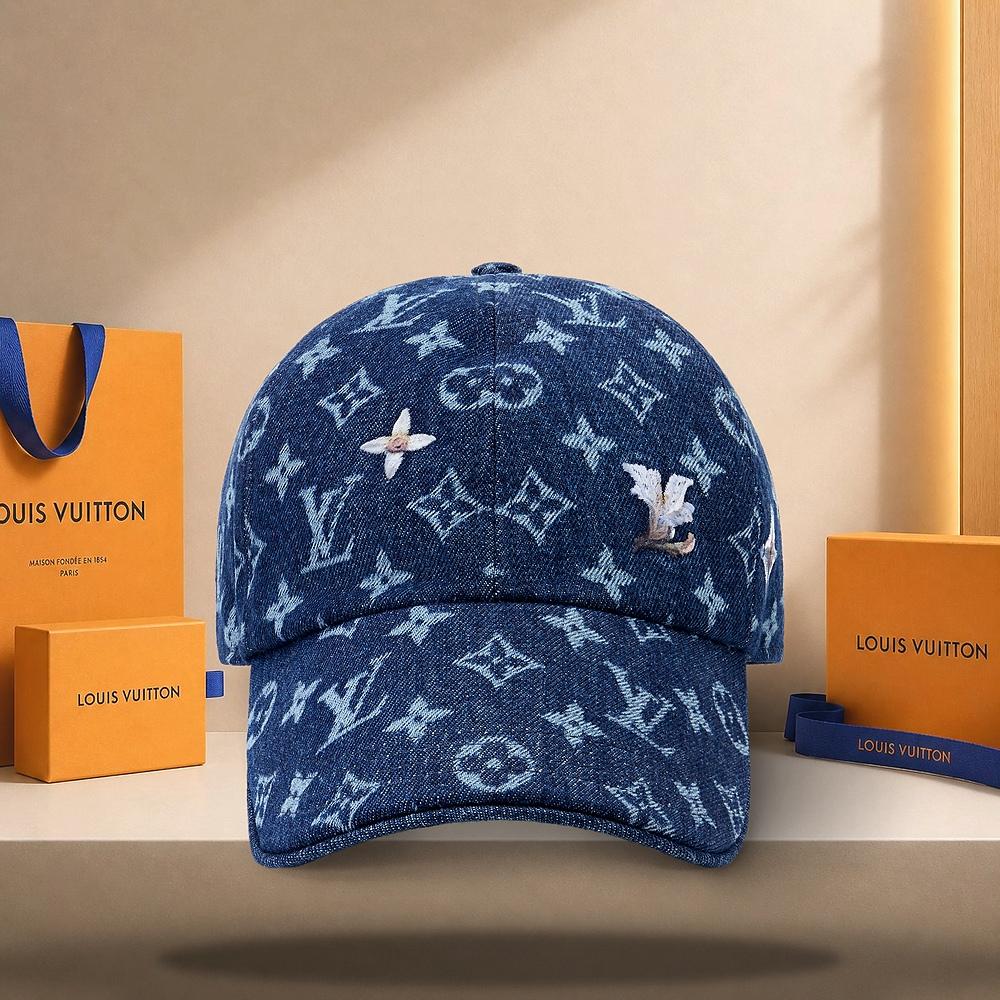 Louis Vuitton Monogram Flower Denim Cap Hat Size L 60cm M5409