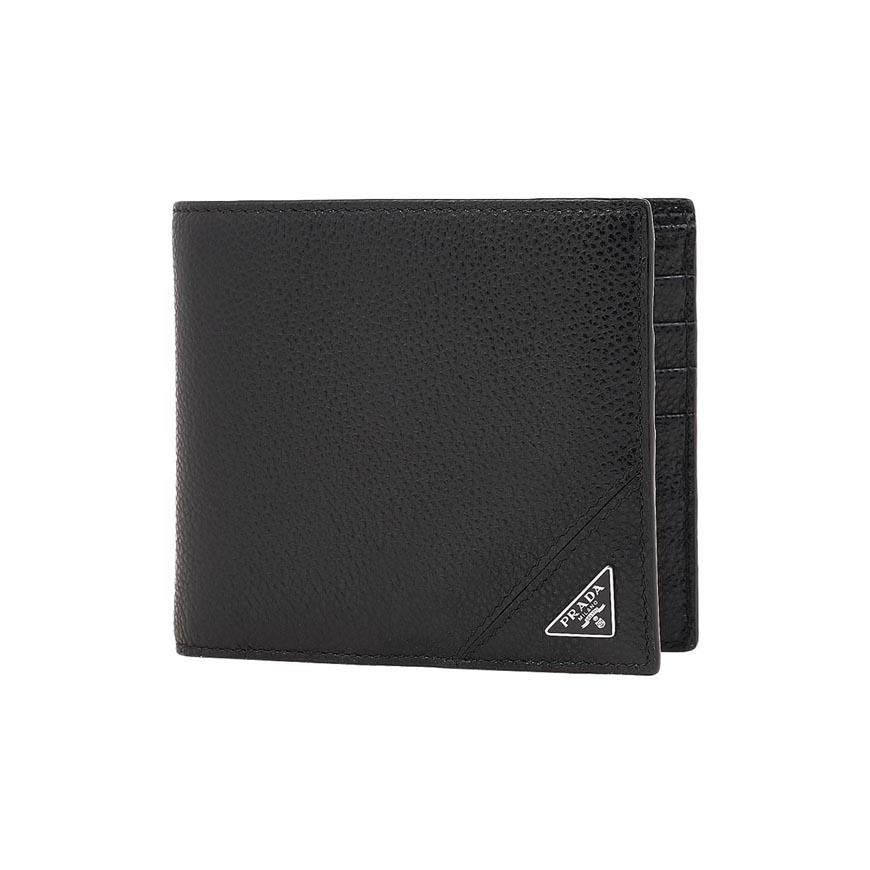 PRADA Vitello Leather Triangular Logo Men’s Bifold Wallet