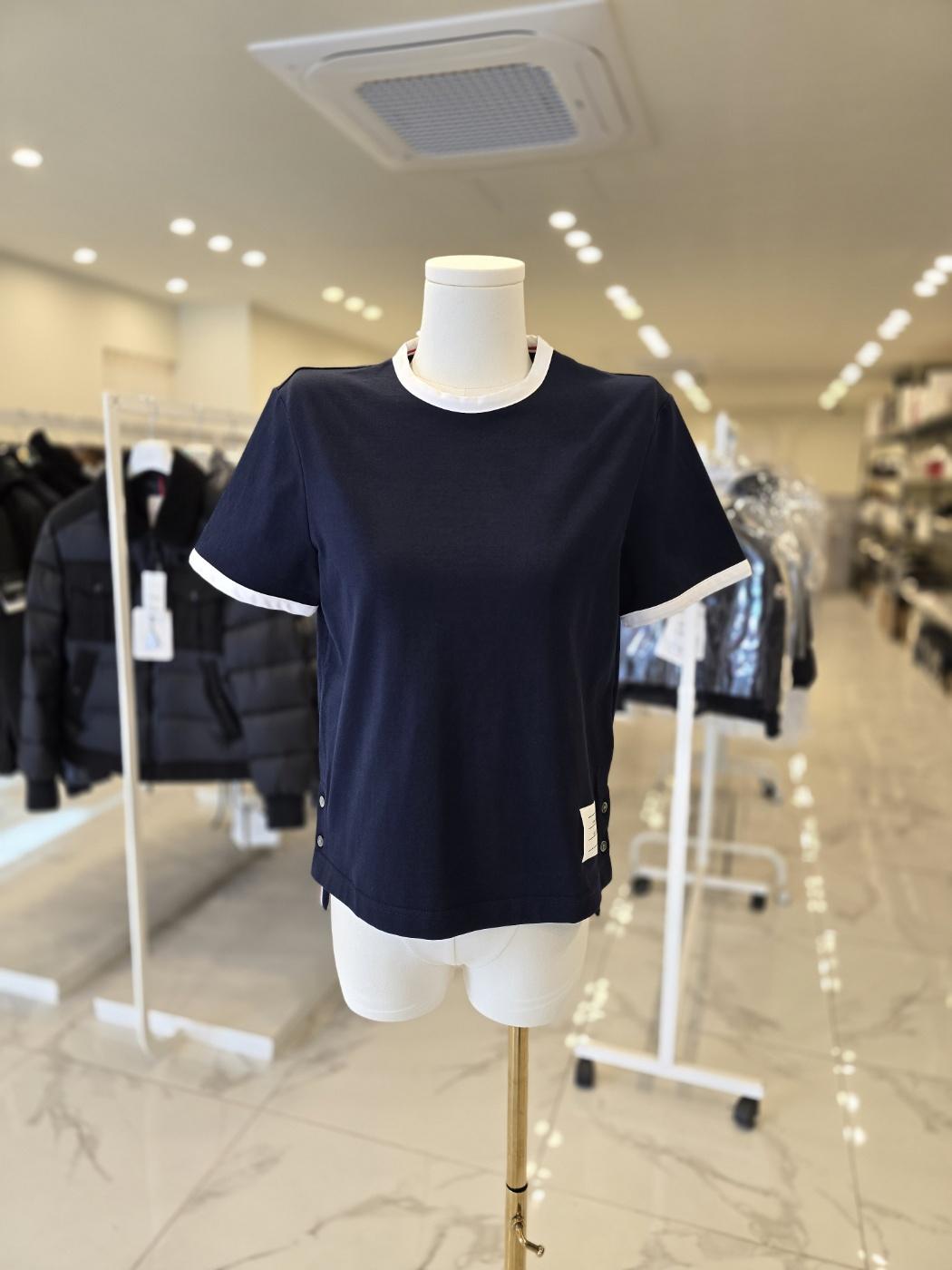 THOM BROWNE Navy Ringer Short Sleeve Women’s T-Shirt