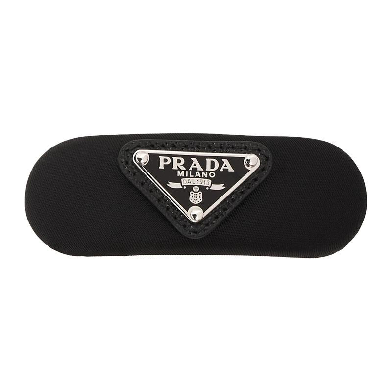 PRADA Triangle Logo Re-Nylon Hair Clip Black Hairpin