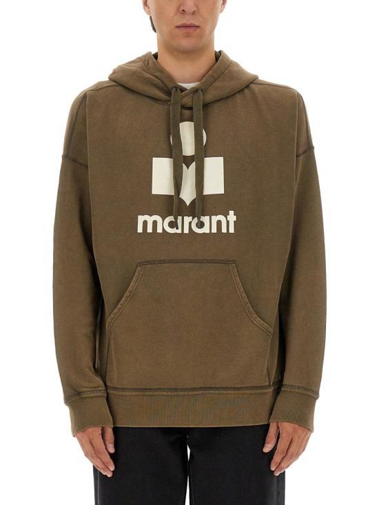Isabel Marant Miley Logo Hoodie Dark Bronze Ecru Cotton Pullo SW0027HAC3M06HDBEC