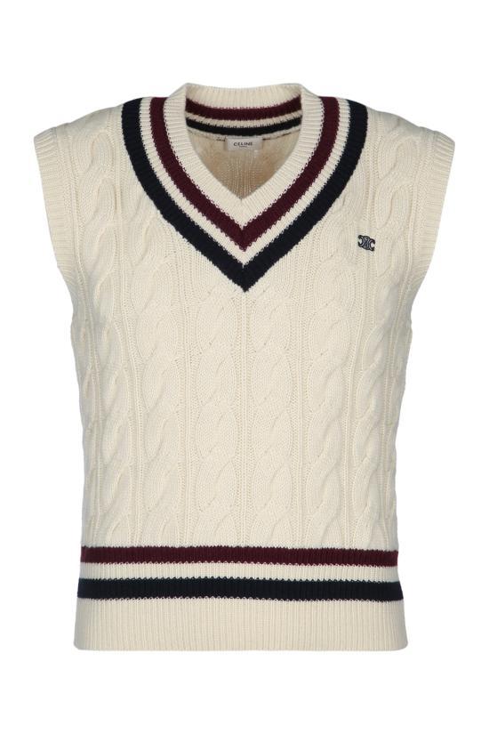 CELINE Black Wool Knit Vest for Men RY0BMD062FZV1 ECRU BURGUNDY NAVY DOM