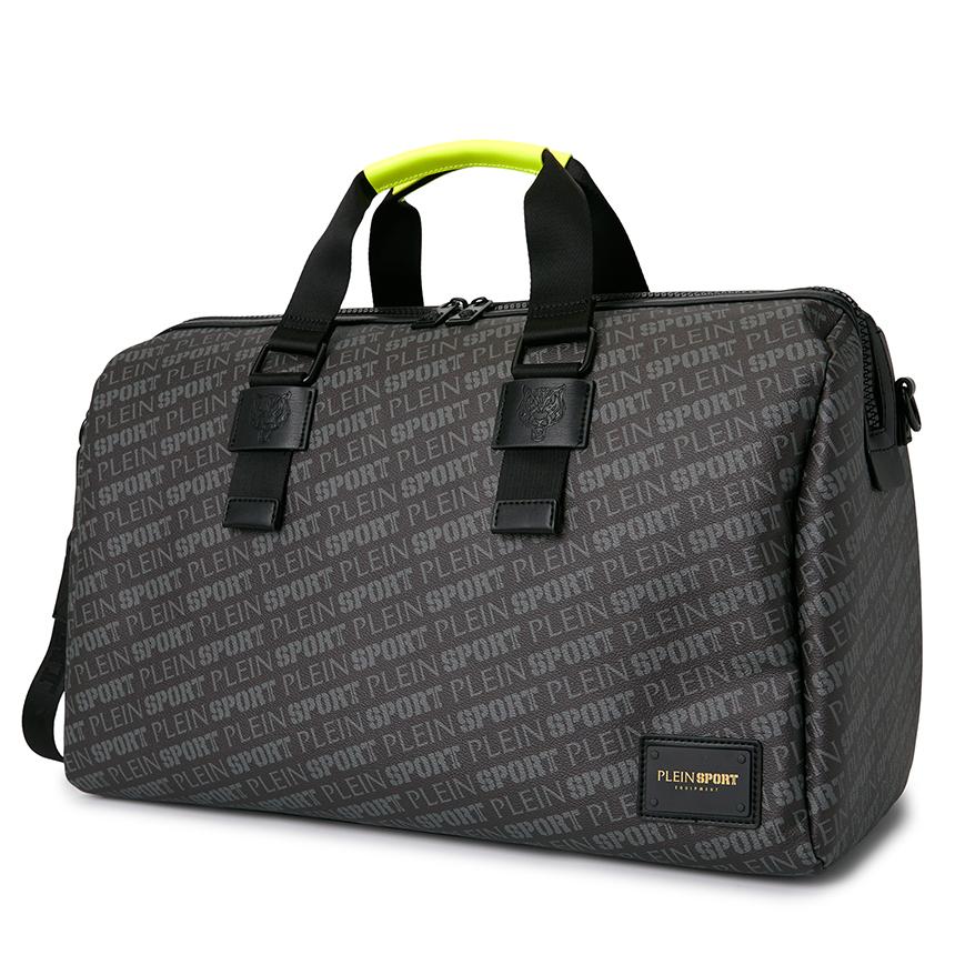 PLEIN SPORT Men’s Duffel Bag Black Nylon Tote Bag