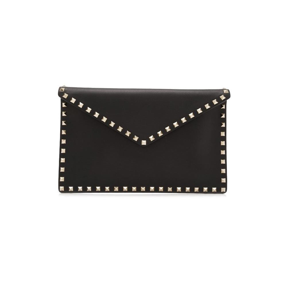 VALENTINO Rockstud Envelope Clutch Bag Black Leather