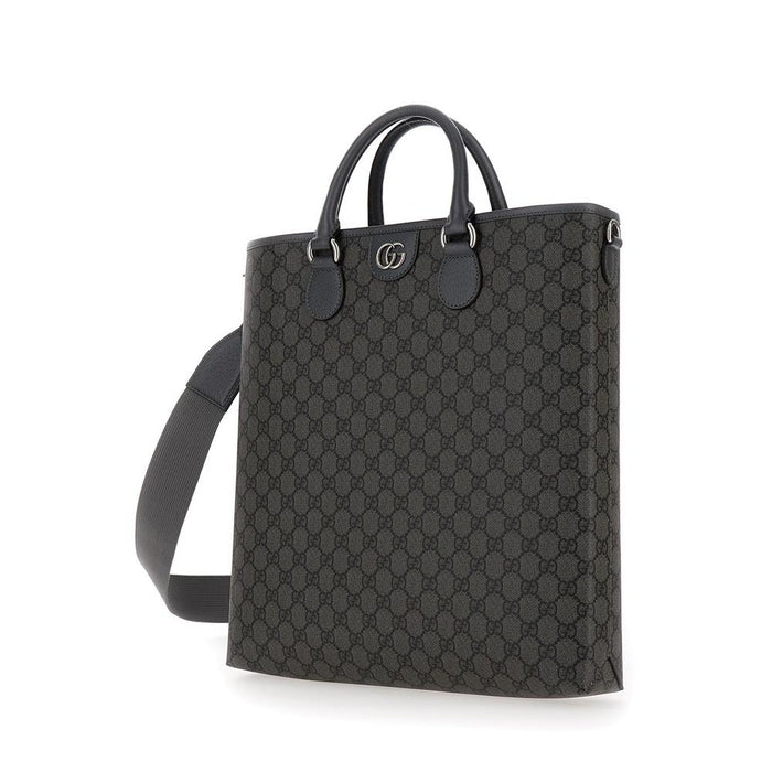 GUCCI Ophidia GG Medium Tote Bag Black Gray Canvas Leather Trim