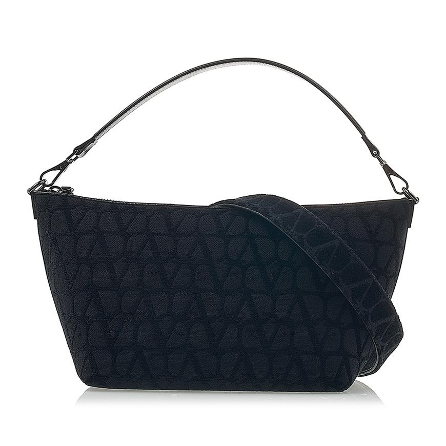 VALENTINO Iconography Leather Crossbody Shoulder Bag Black Unisex