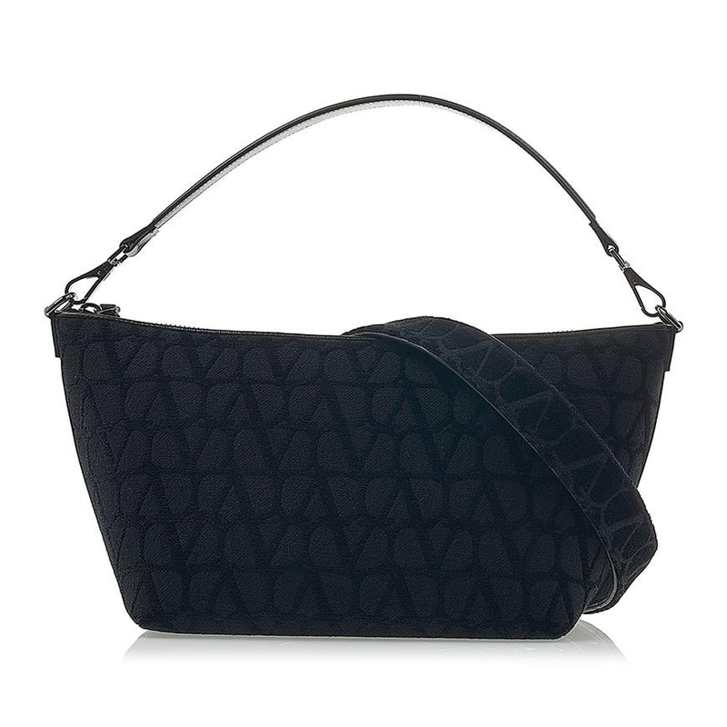 VALENTINO Iconography Leather Crossbody Shoulder Bag Black Unisex