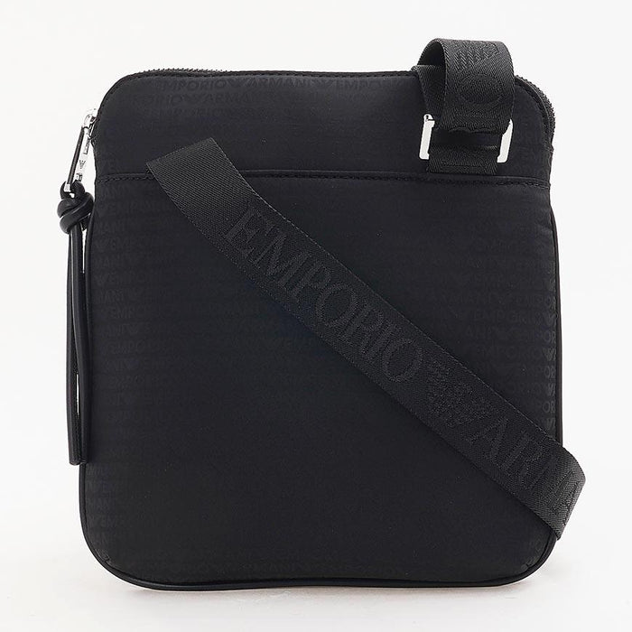 Emporio Armani Men’s Monogram Logo Crossbody Bag Black Polyurethane