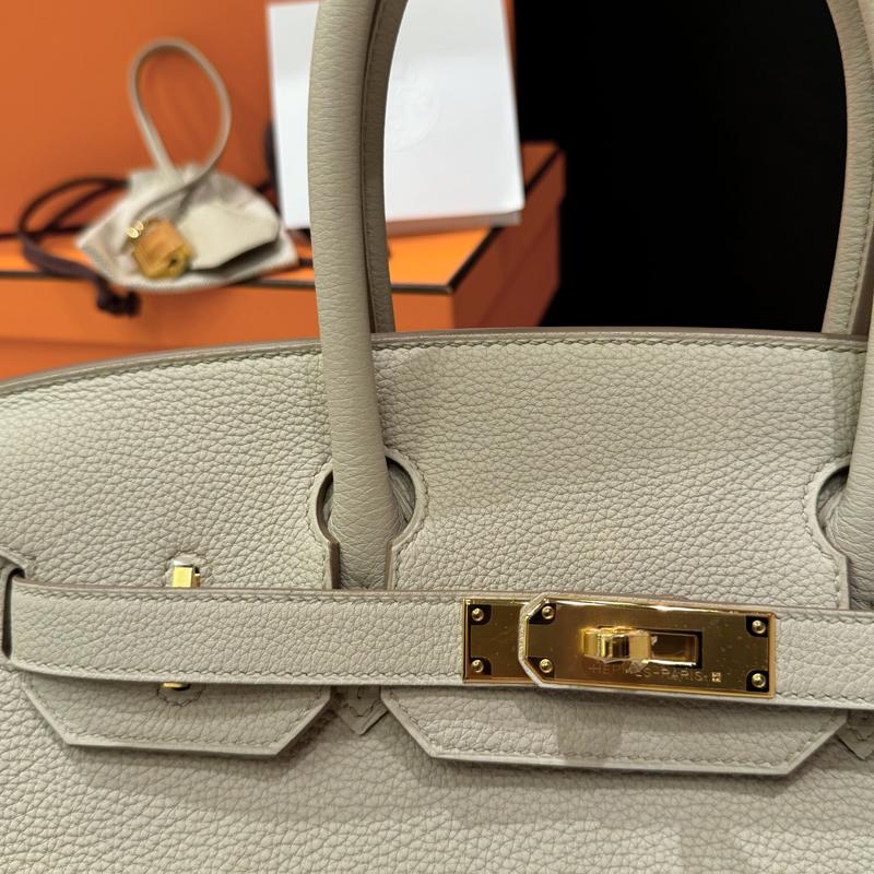HERMES Togo Leather Birkin Bag Beton Color 30 Tote Unisex
