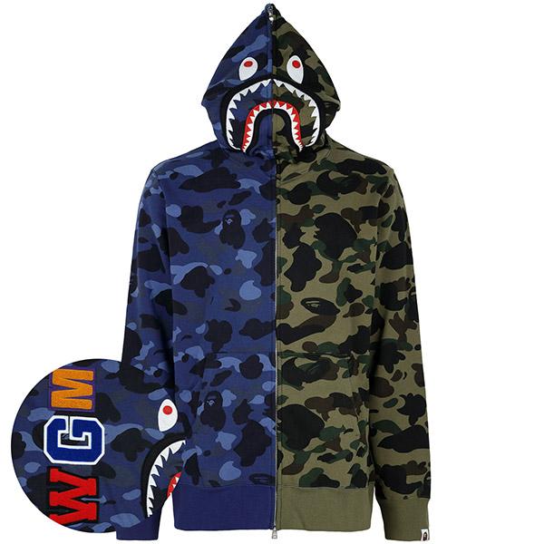 BAPE Navy Split Camo Shark Hooded Zip Jacket
