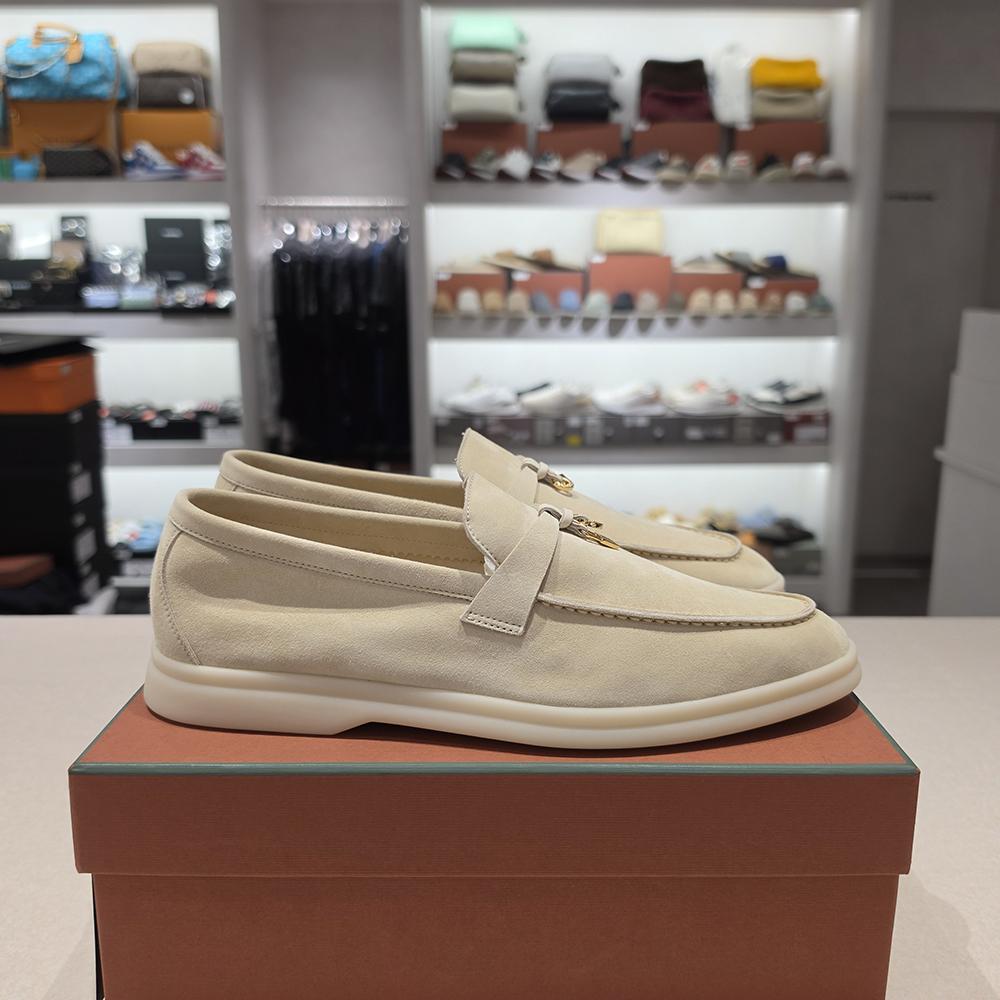 Loro Piana Baby Cashmere Suede Summer Loafers with Charms