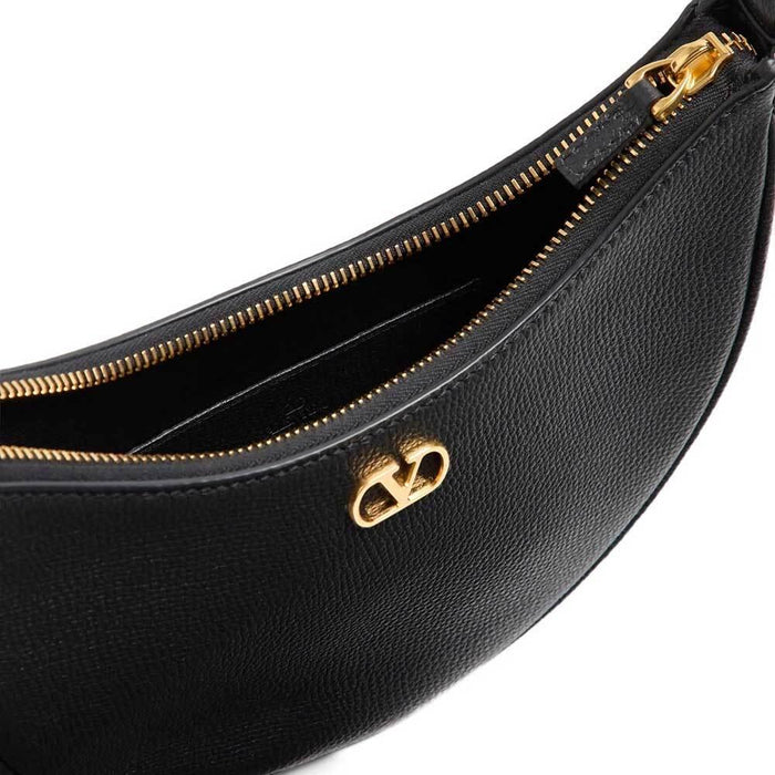 VALENTINO V Logo Signature Mini Hobo Shoulder Bag Black Leather