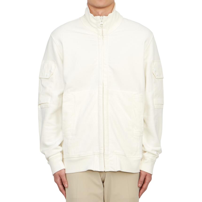 Ten C Men’s Fleece-Lined Zip-Up Knit Jacket White