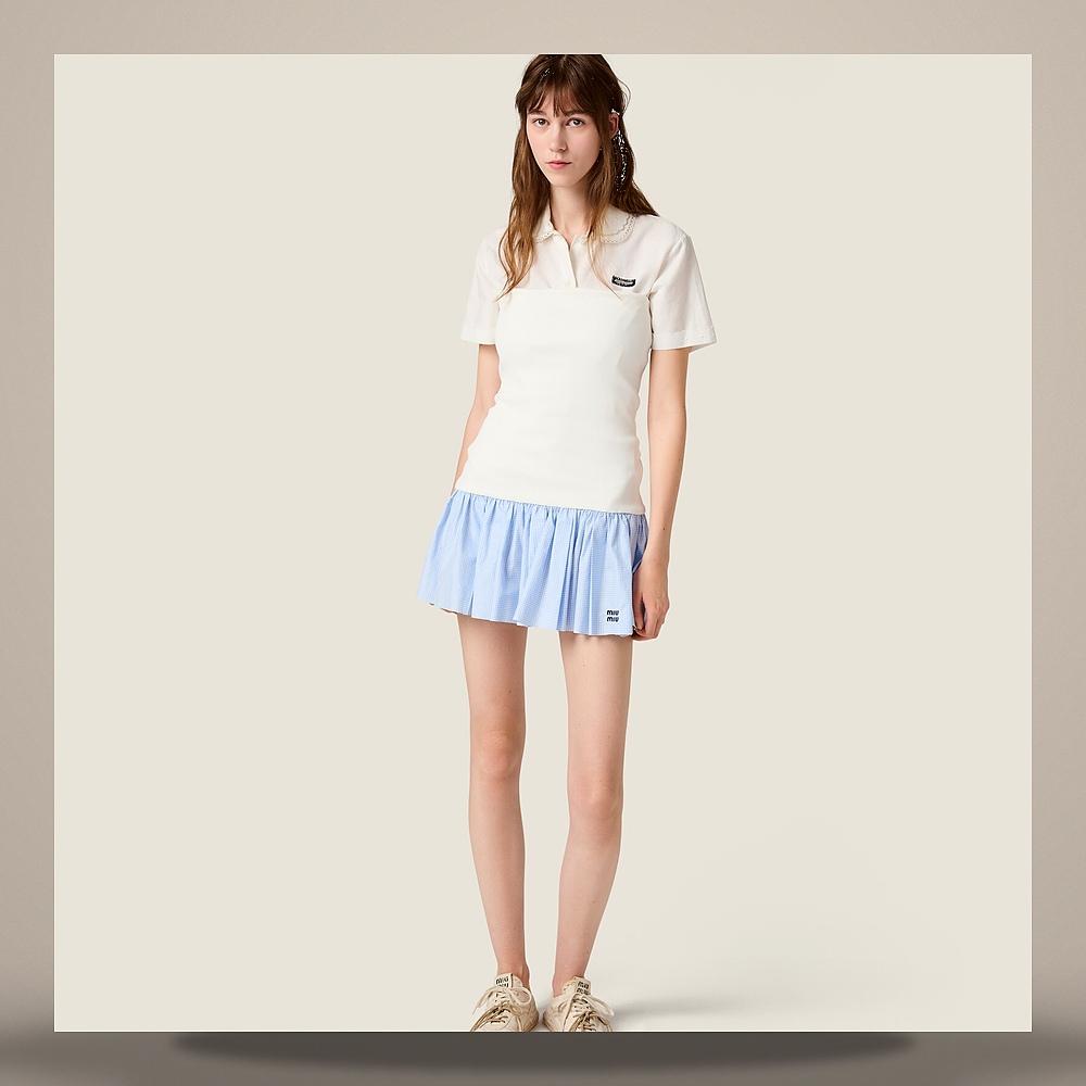 Miu Miu Jersey and Poplin Mini Skirt MG2466 197J F0UB3