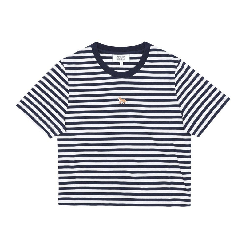 Maison Kitsune Baby Fox Patch Stripe Cropped Short Sleeve T-Shirt