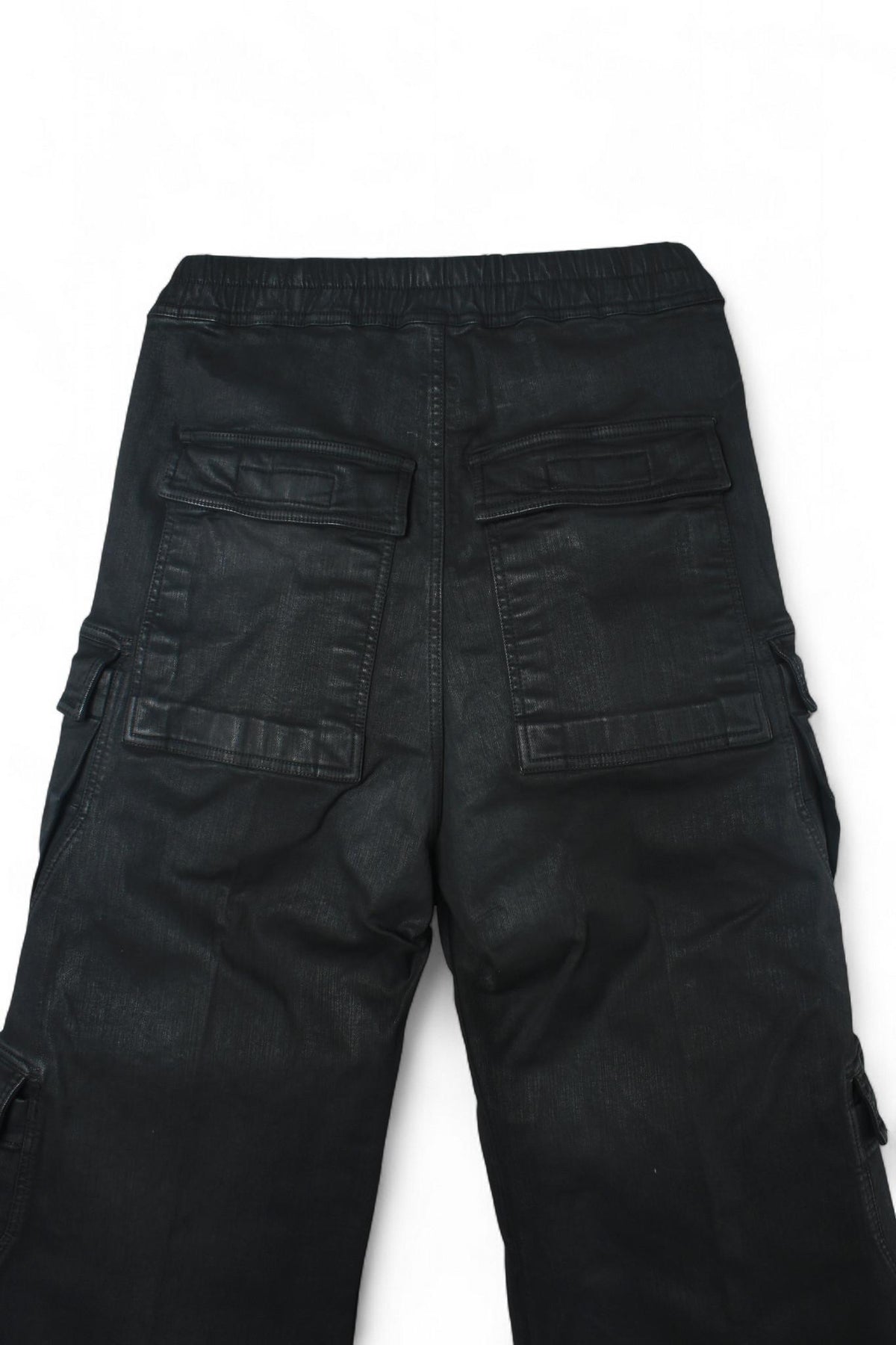 Rick Owens DRKSHDW Black Wax Stretch Denim Double Cargo Jumbo Belas Pants