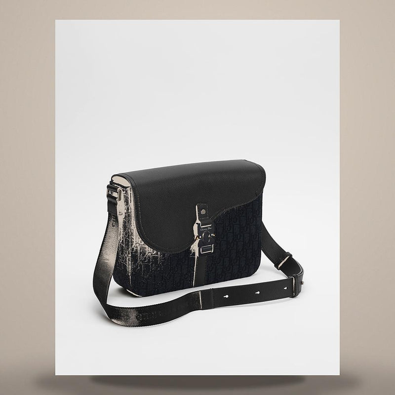 DIOR Saddle Medium Flap Crossbody Bag Black Oblique Jacquard Calfskin