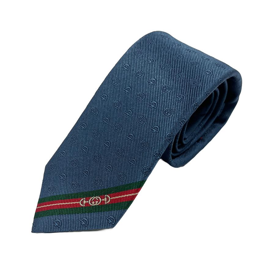 GUCCI Horsebit Silk Tie Blue
