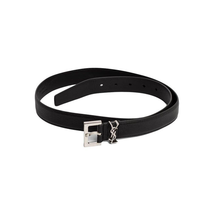 Saint Laurent Signature Logo Leather Belt Black