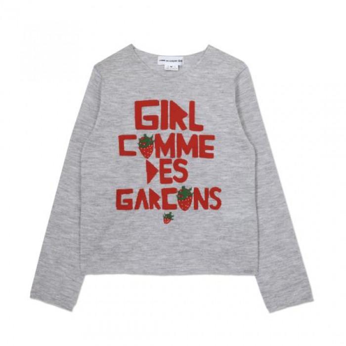 Comme des Garcons Strawberry Westpole Logo Grey Round Neck Knit Sweater