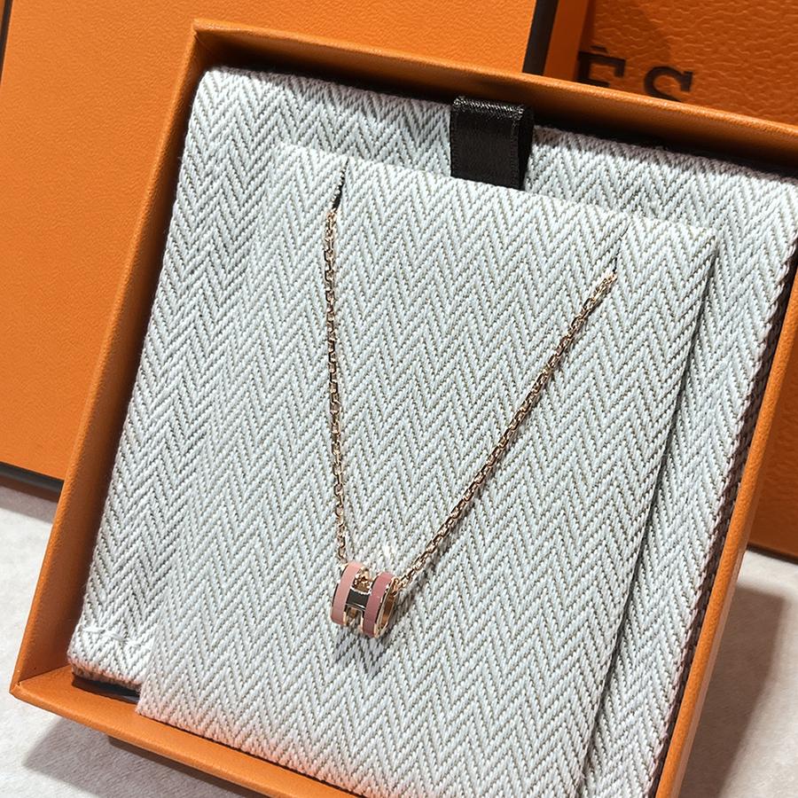 HERMES Mini Pop H Two-Tone White Pink Rose Gold Necklace
