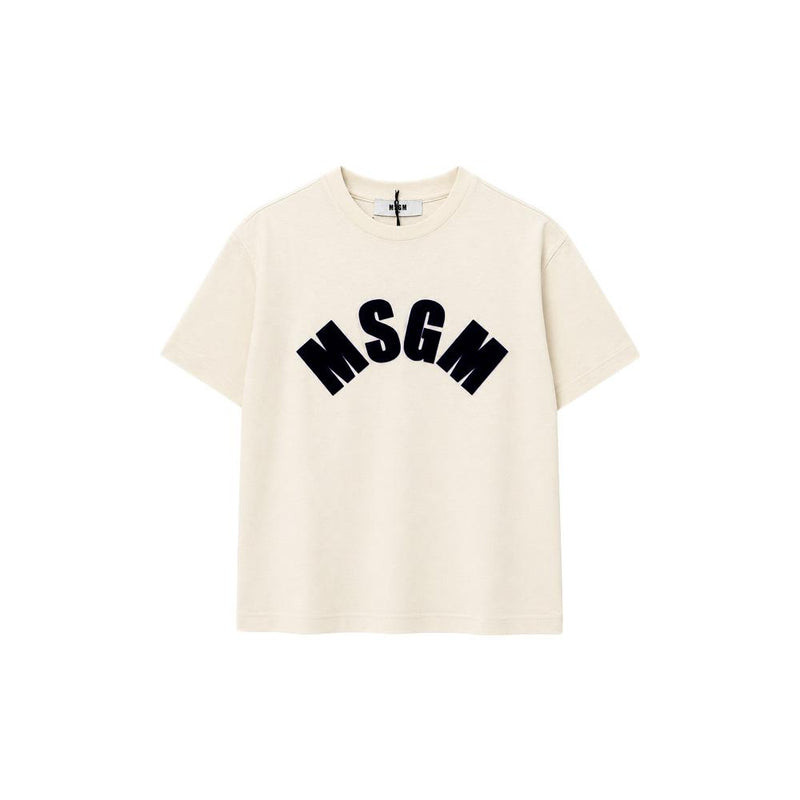 MSGM Kids Women Logo Patch Short Sleeve T-Shirt Cream Blue Blac F6MSJGTH096 1321