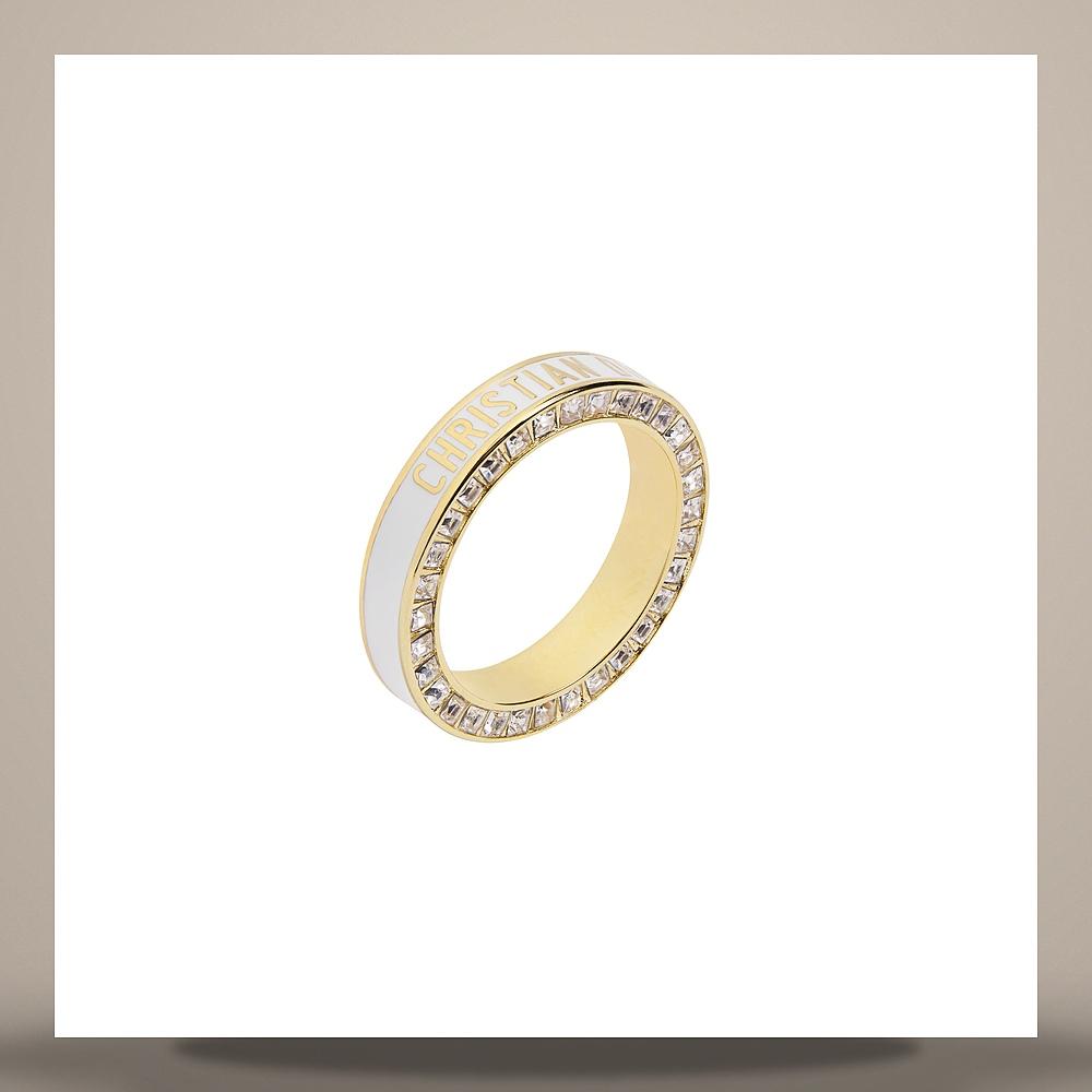 DIOR Gold-Finish Metal Ring with Crystals and White Lacquer