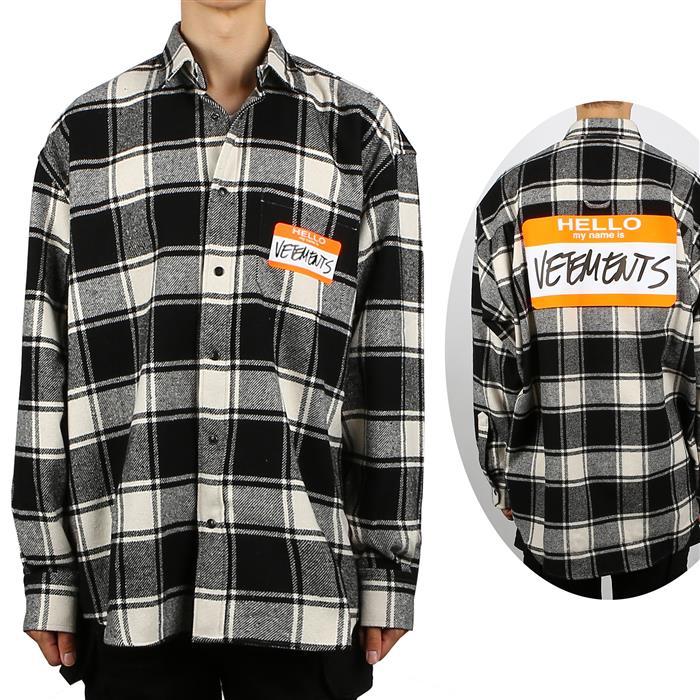 Vetements White Check Name Tag Long Sleeve Shirt