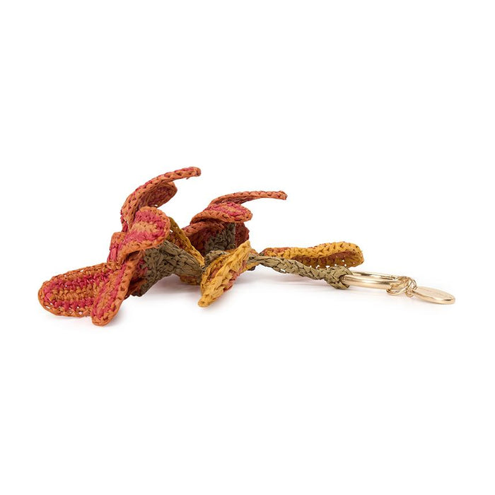 Vanessa Bruno Orange Raffia Lily Bag Charm Keyring
