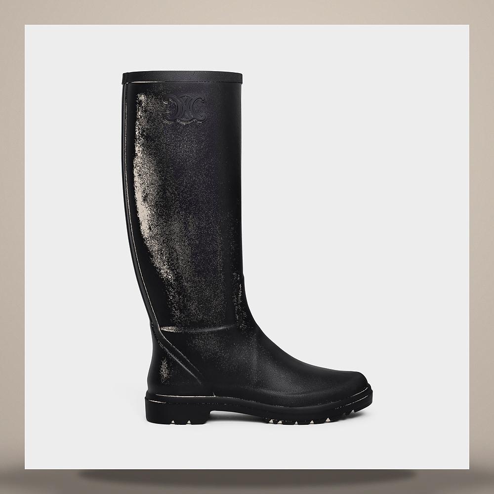 CELINE High Rain Boots Natural Rubber Black Chelsea Boots