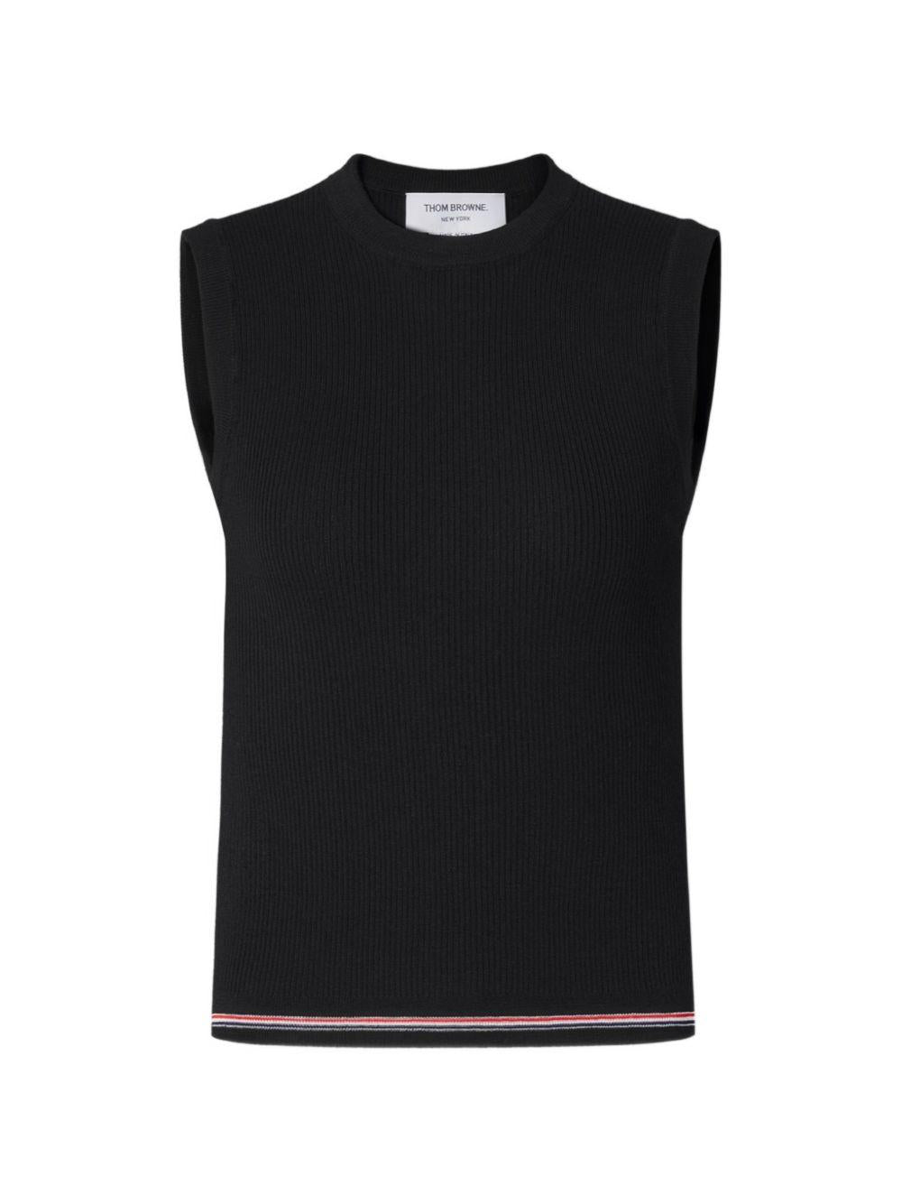 THOM BROWNE Black Wool Knit Vest