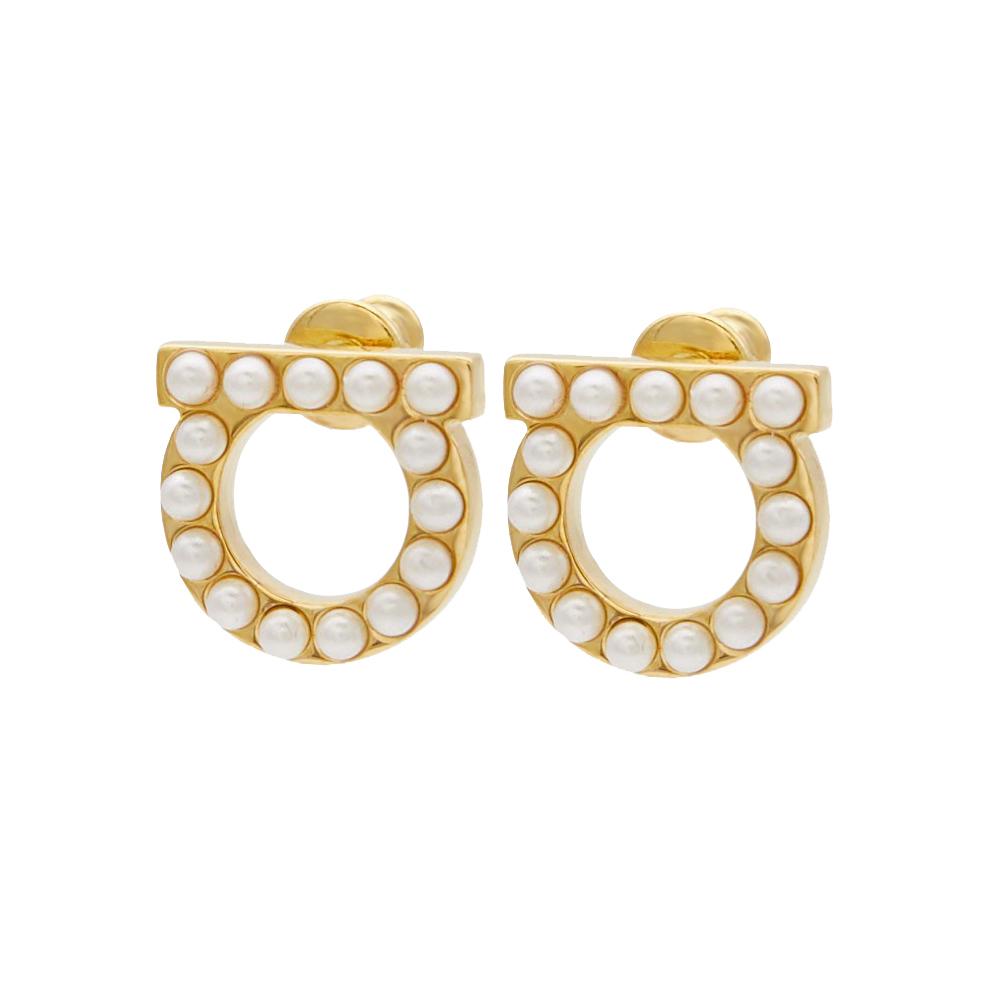 Ferragamo Gancini Crystal Pearl Earrings 0696581