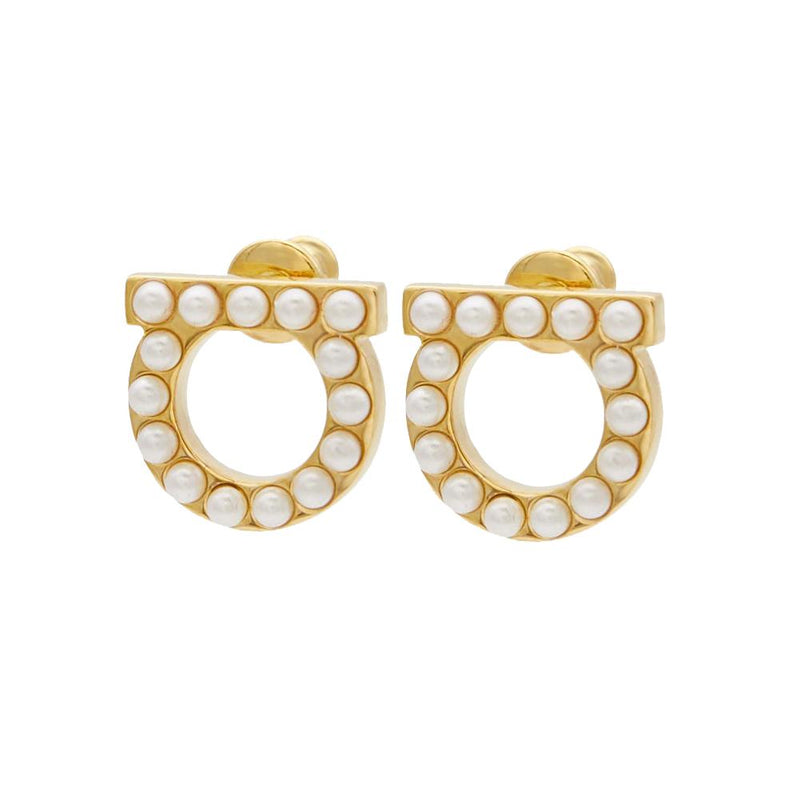 Ferragamo Gancini Crystal Pearl Earrings 0696581